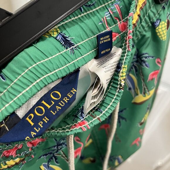 Polo Ralph Lauren Shorts Mens XL Green Swim Trunks Pockets Surf Flamingo Beach - Picture 6 of 9